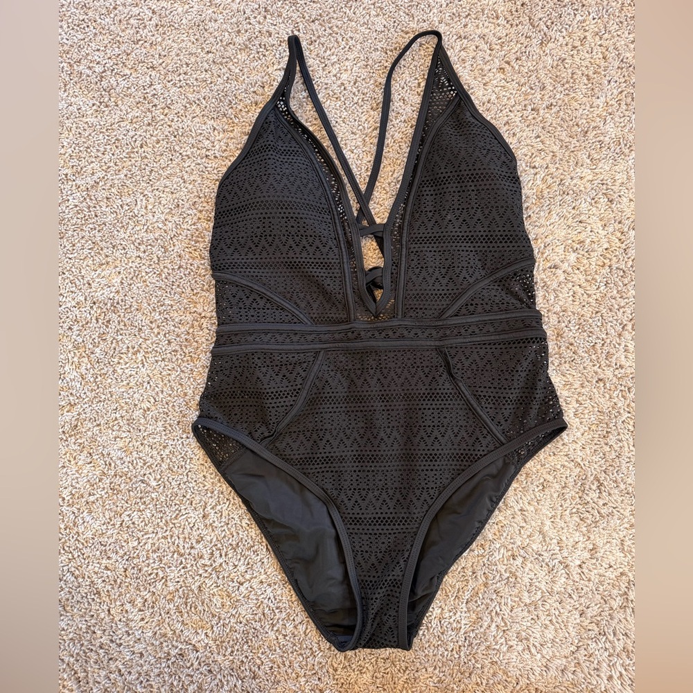 Black Crochet One-Piece Swimsuit